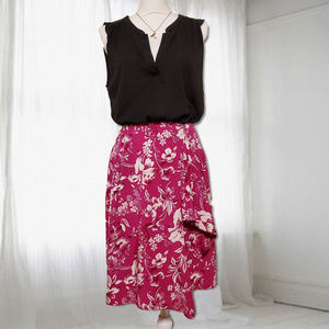 Vintage Ralph Lauren Pink White Silk Pink Floral Wrap Skirt